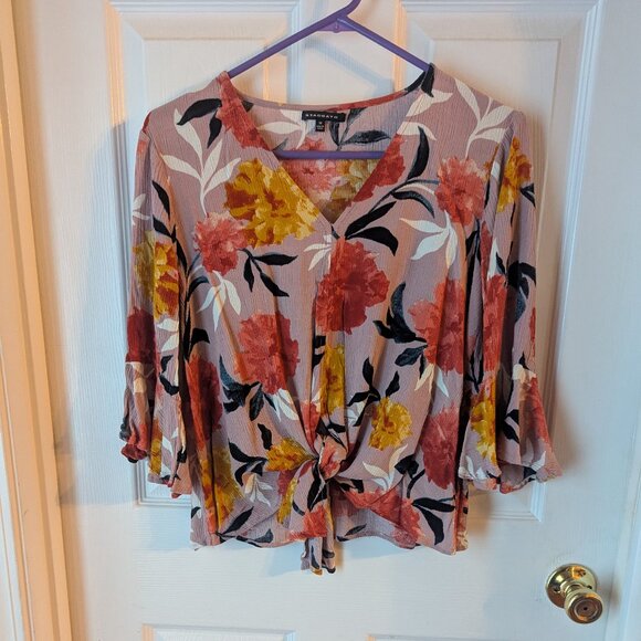 Staccato Tops - Staccato floral gauze top with tie - medium